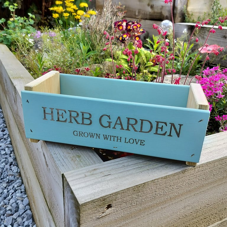 Handmade Wooden Herb Garden Planter Box. Windowsill Herb Box. 