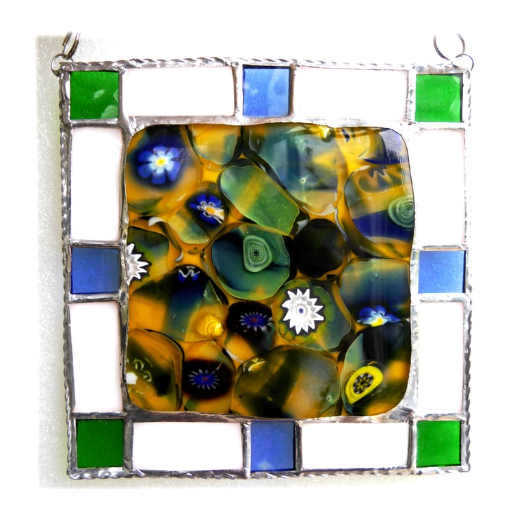 Fused Sunflower Field Tile a Stained Glass Border 