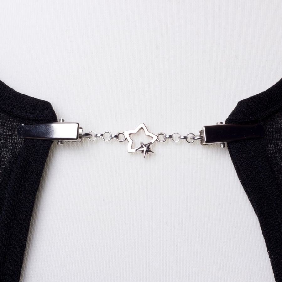 Star cardigan clip - Silver double star sweater guard - pashmina pin clasp 