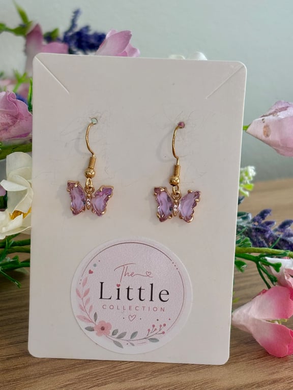 Crystal Butterfly Dangle Earrings, Glass Butterfly Charms, Handmade Jewellery 