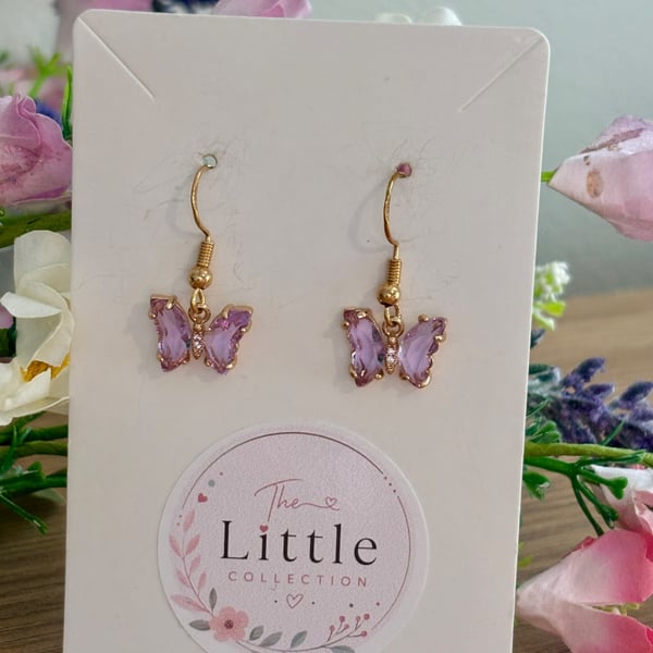 Crystal Butterfly Dangle Earrings, Glass Butterfly Charms, Handmade Jewellery 