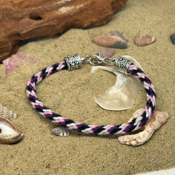 Braided bracelet, handmade, with or without silver charm