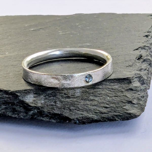 Sterling Silver London Blue Topaz Textured Ring. Handmade Urban Jewellery Design