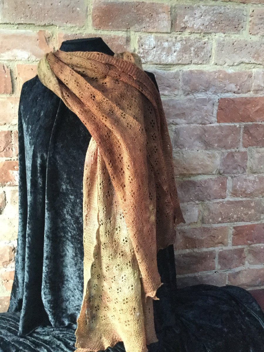 MoBair Baby Alpaca Hand dyed Stole Soft Autumnal Colours 72x26
