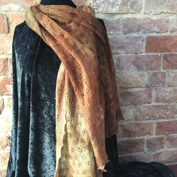 MoBair Baby Alpaca Hand dyed Stole Soft Autumnal Colours 72x26
