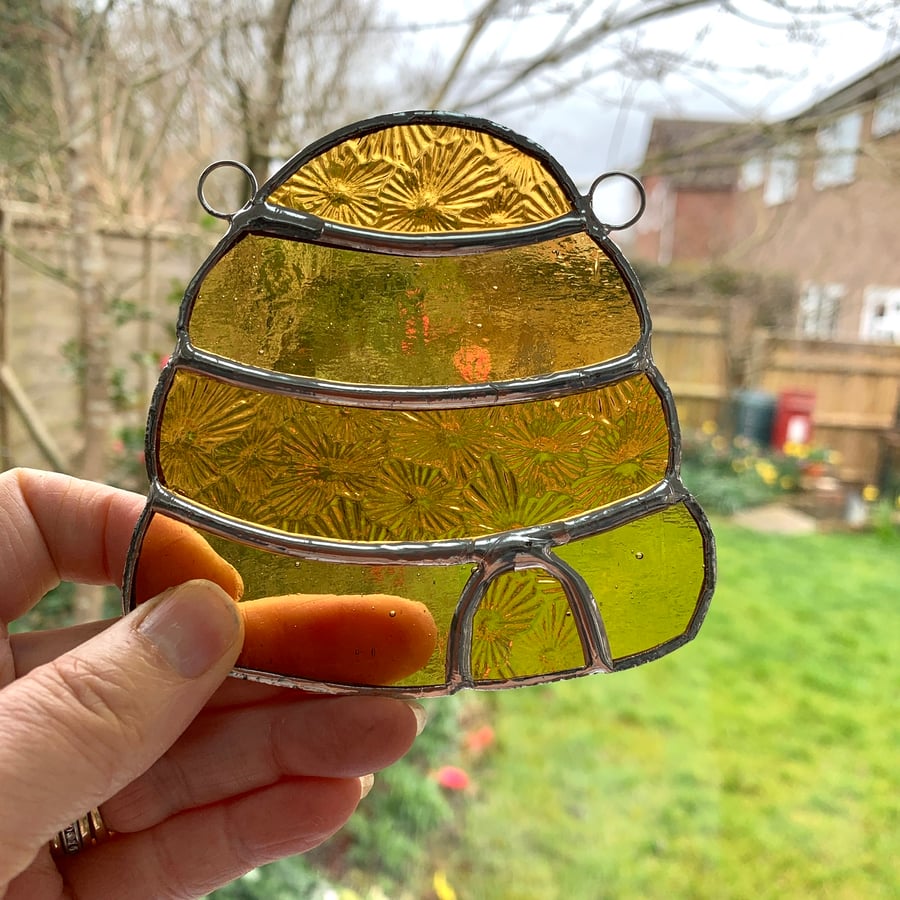 Stained Glass Beehive Suncatcher - TO ORDER - Handmade Window Decoration 