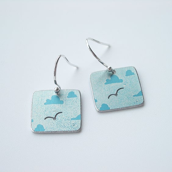 Cloud earrings with seagull