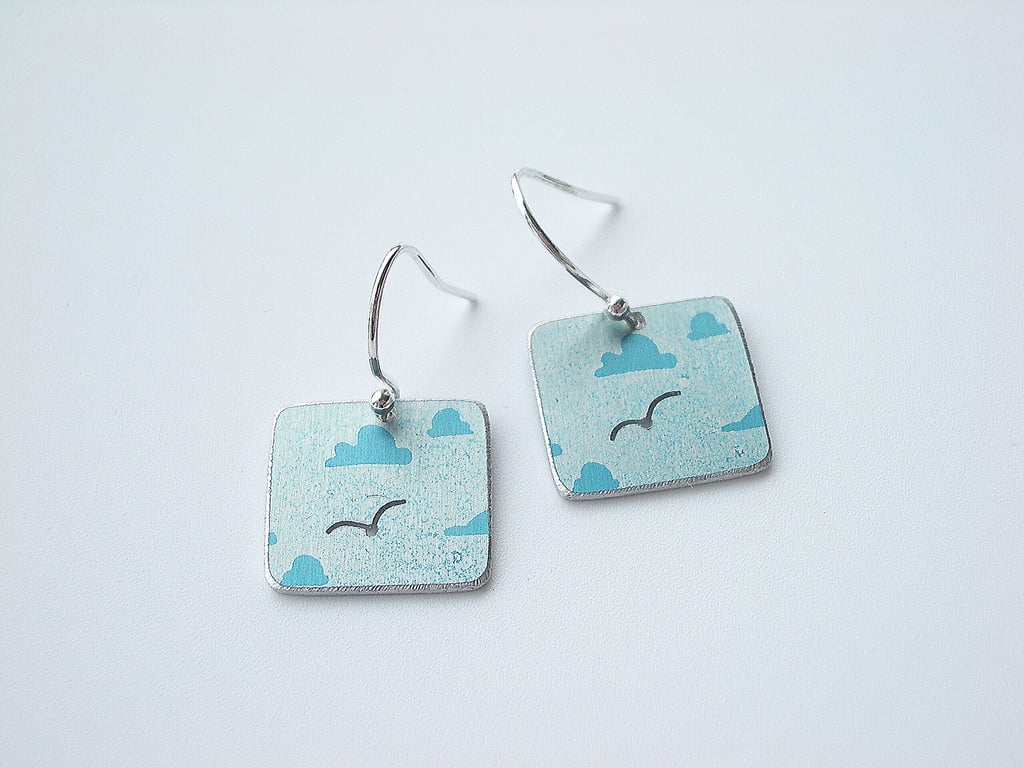 Cloud earrings with seagull