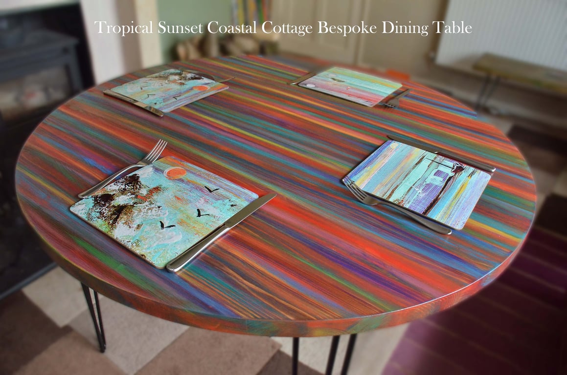 Round Dining Table Tropical Sunset Colour Scheme Unique Coastal Furniture 