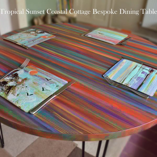 Round Dining Table Tropical Sunset Colour Scheme Unique Coastal Furniture 