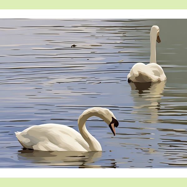Courting Swans on the Fens Norfolk Greeting Card A5 Size 