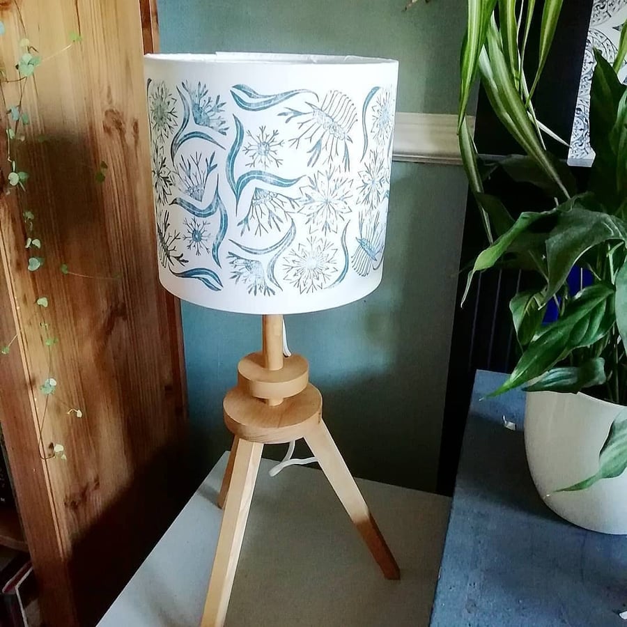 Hand Printed Cornflower Blue Printed Lampshade