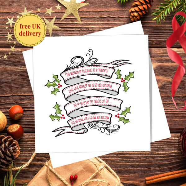 Christmas Card Let Us Sew - Tailor, Dressmaker, Sewing Lovers. Free delivery