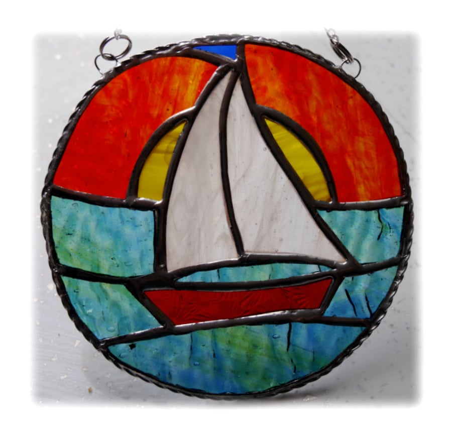 Sailboat Sun Stained Glass Suncatcher Handmade Ring 005