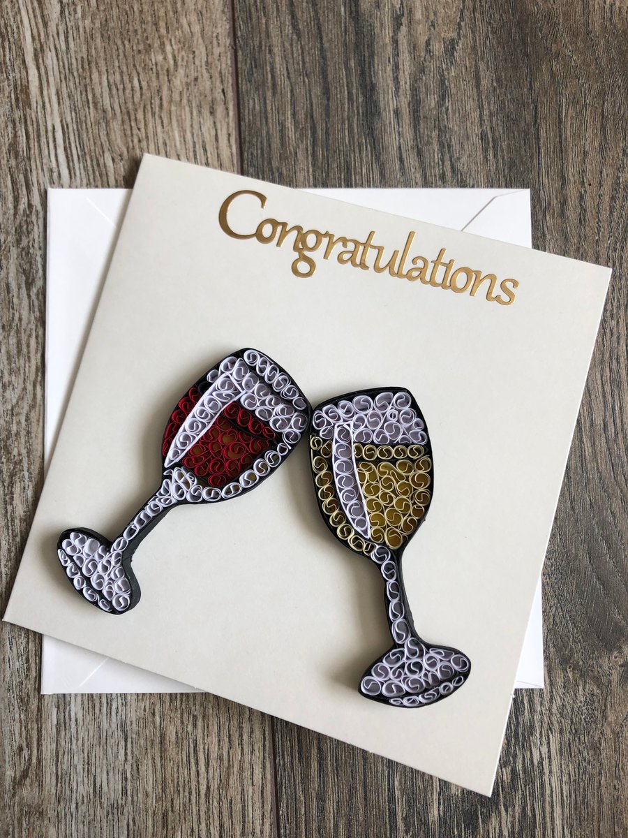 Handmade quilled 2 Glasses congratulations card