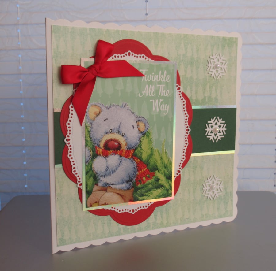Grey Bear - Twinkle All The Way - 20cm square card