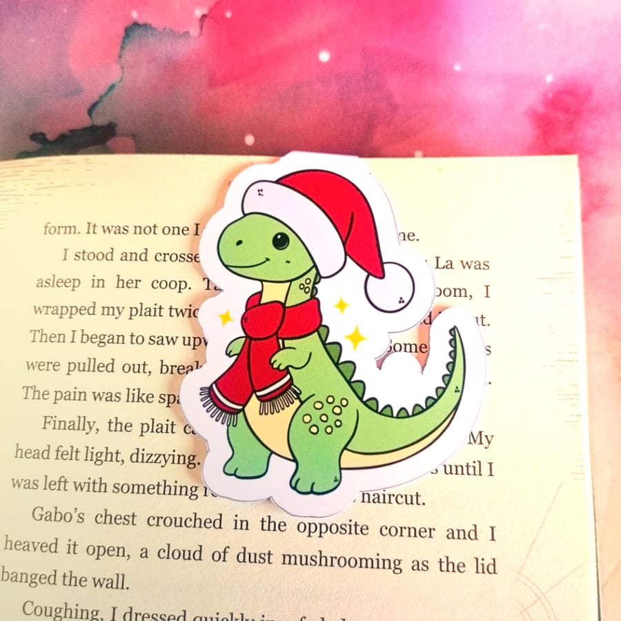Winter Christmas Dinosaur Magnetic Bookmark 