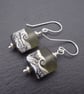 lampwork glass black frosted sea earrings, sterling silver jewellery
