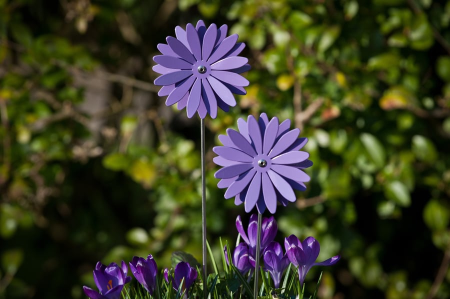 Lilac Blue Michaelmas Daisy Metal Flower stem, Memorial Gift, Garden Ornament