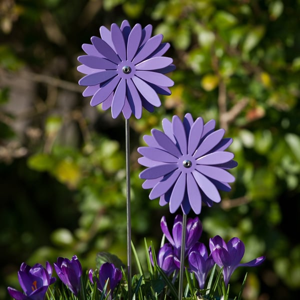 Lilac Blue Michaelmas Daisy Metal Flower stem, Memorial Gift, Garden Ornament