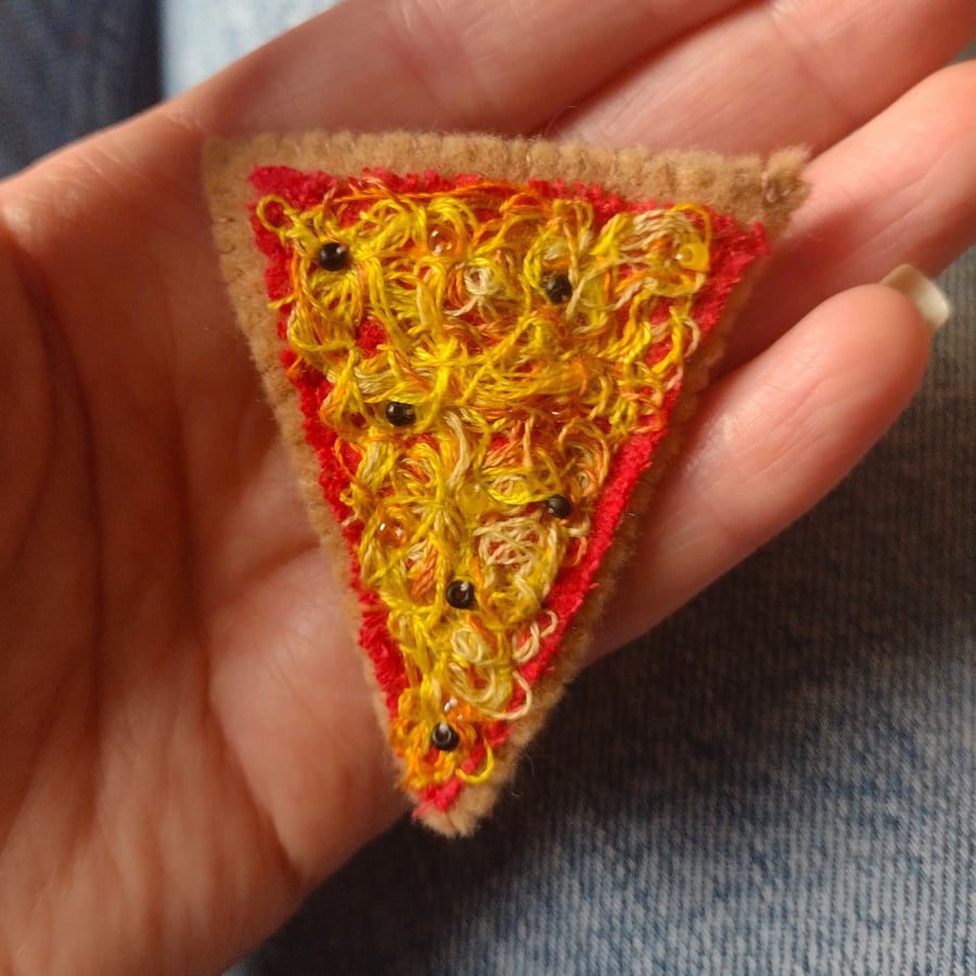 Pizza Slice Brooch - Cheese and Tomato - Felt Pizza Pin - Textile Brooch - OOAK