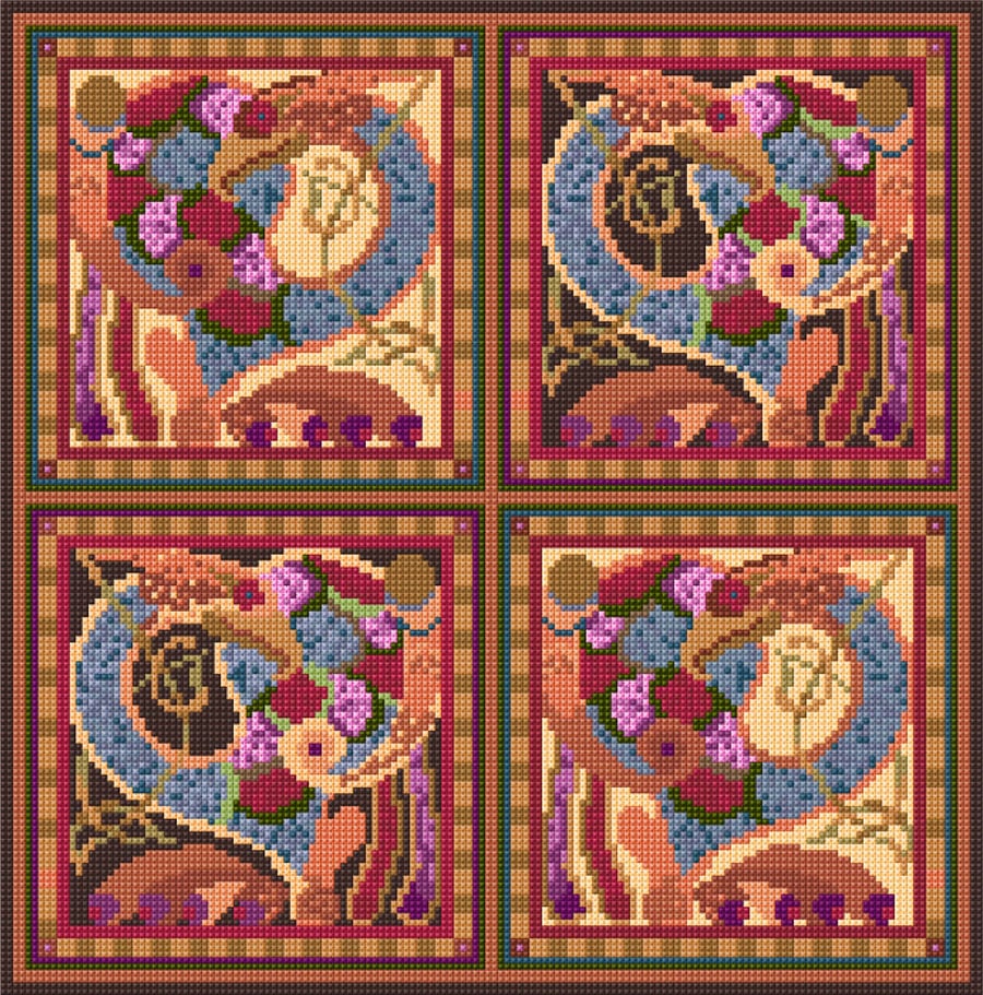 Four Celtic Birds Tapestry Cushion Kit, Needlepoint, Counted Cross Stitch