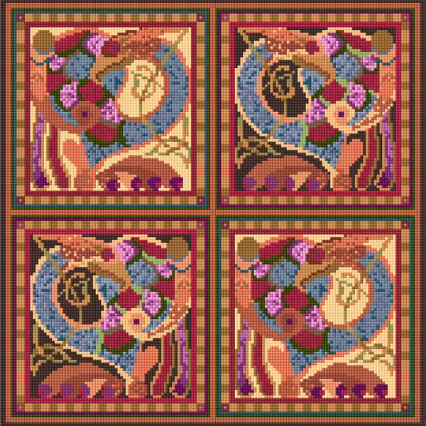 Four Celtic Birds Tapestry Cushion Kit, Needlepoint, Counted Cross Stitch