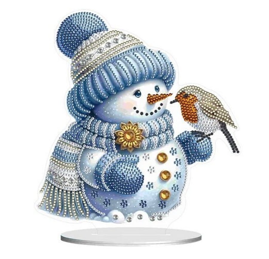 5D DIY Blue Snowman With Robin Christmas Diamond Painting Kit Embroidery Rhinest