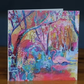 Flamingo Garden greetings card