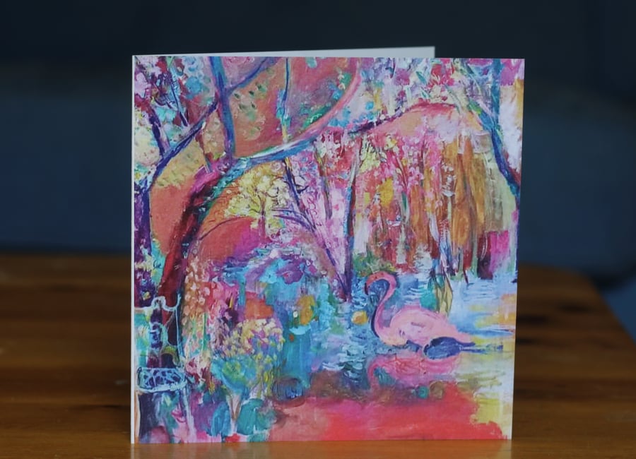 Flamingo Garden greetings card