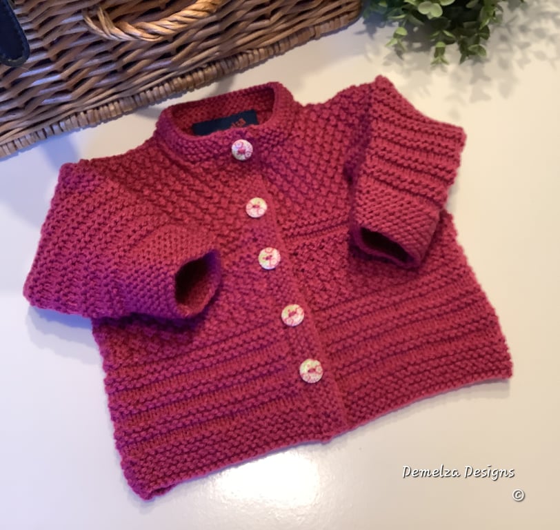 Designer Textured Hand Knitted Cosy Girl's Cardigan -Jacket 6-12 months size