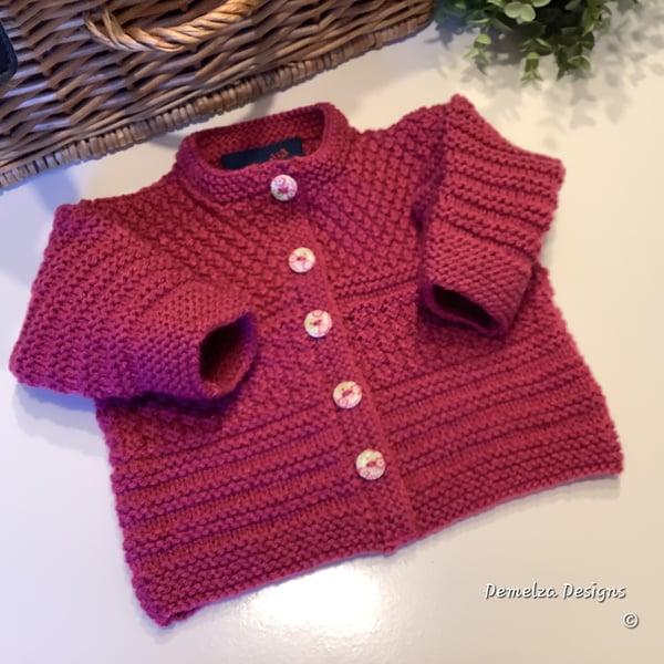 Designer Textured Hand Knitted Cosy Girl's Cardigan -Jacket 6-12 months size