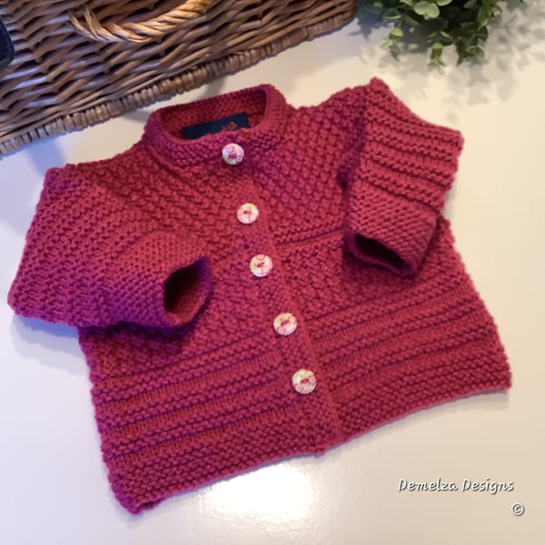 Textured Hand Knitted Cosy Girl's Cardigan -Jacket 3-9 months size