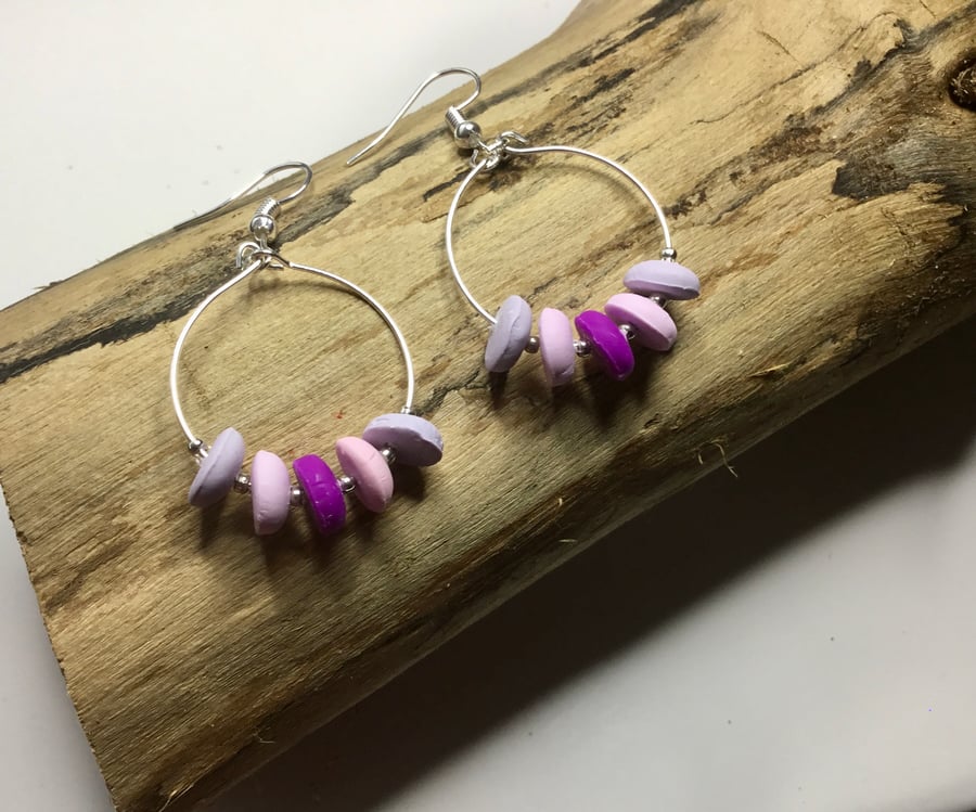 Pinks and purple hoop earrings 