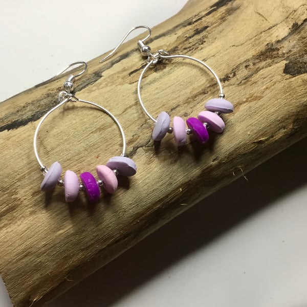 Pinks and purple hoop earrings 