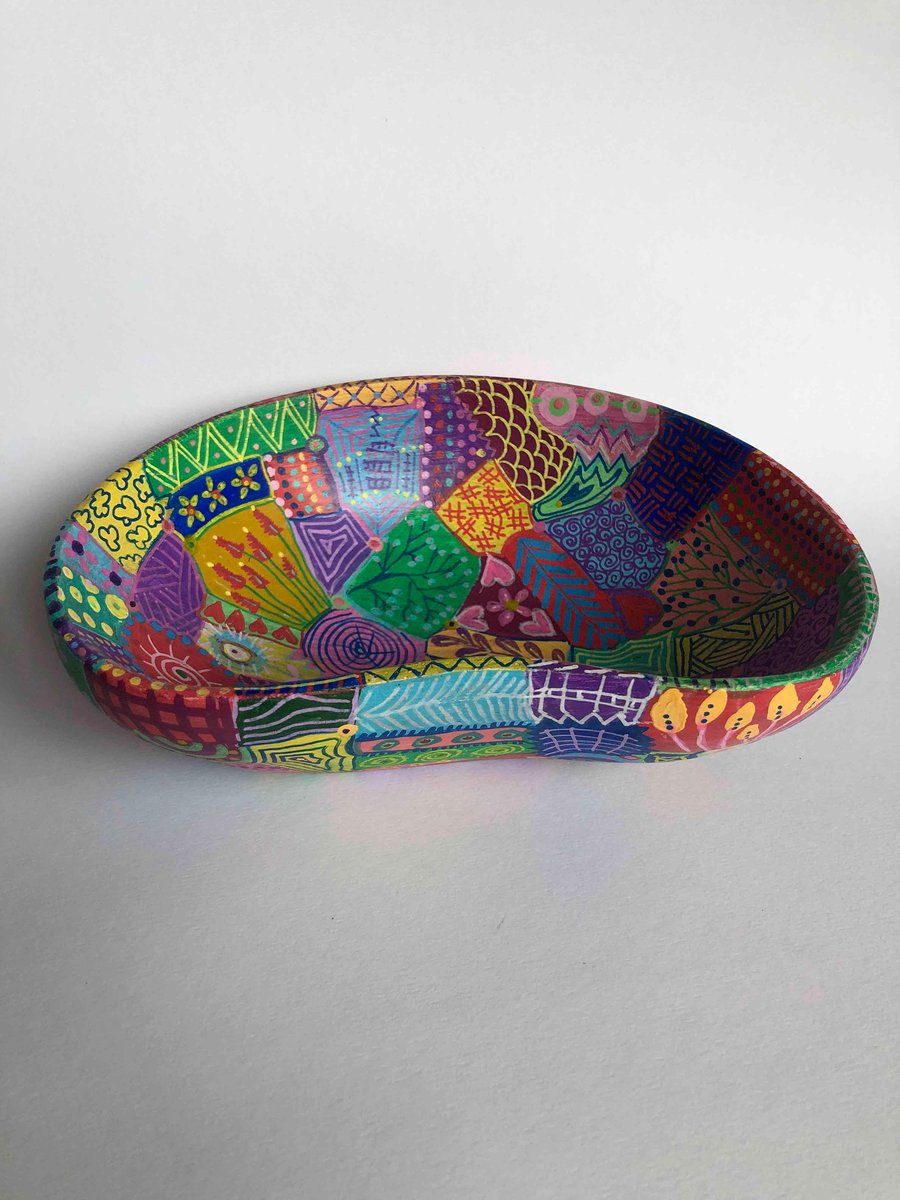 Up cycled hand painted wooden bowl