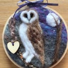 Owl needle felted hoop picture 