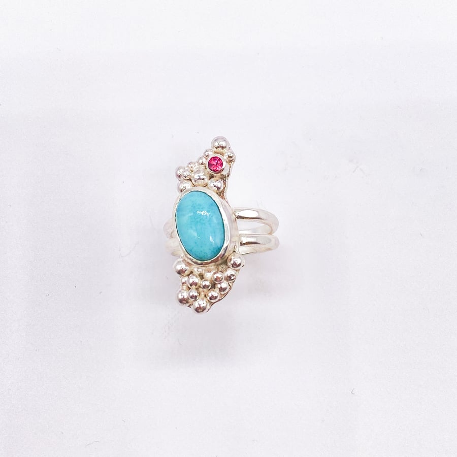 Larimar Cocktail Ring with Tourmaline in Sterling Silver 