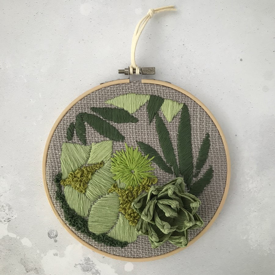 Embroidered paper succulent garden III