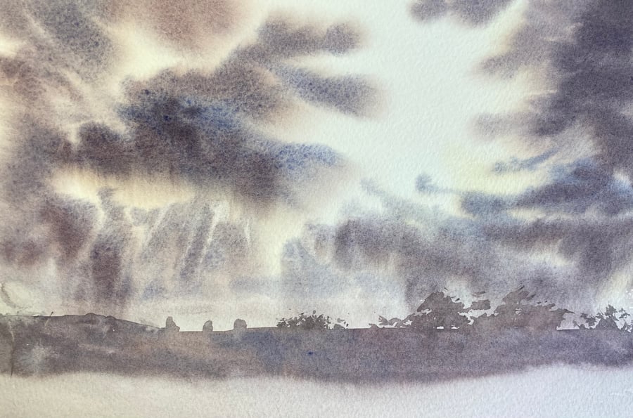 Skyscape over Wilton centre (Pure Original Watercolour FULLY MOUNTED 12” x 10”)