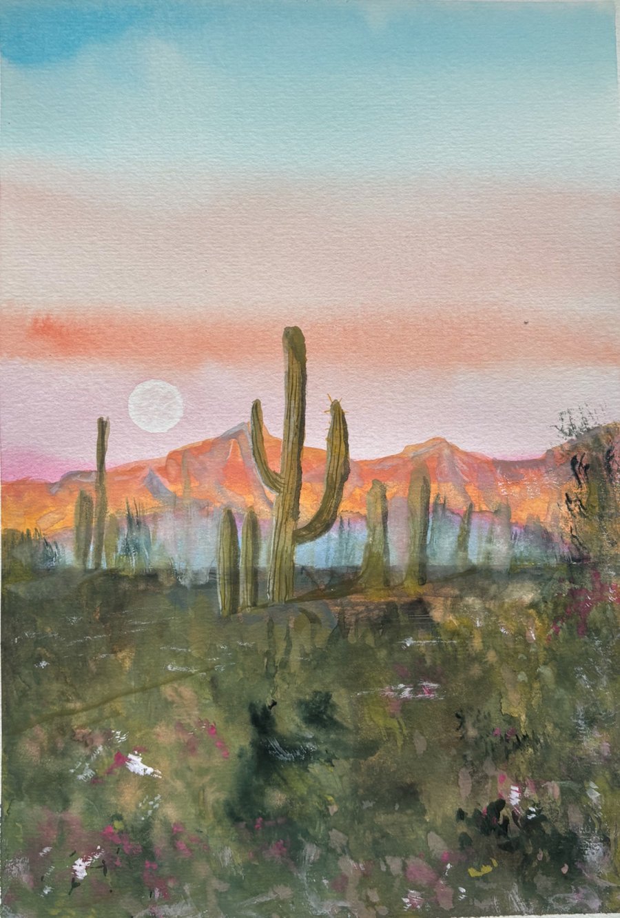 Desert Oasis Watercolour Print, Boho Landscape, Neutral Wall Art, Living Room De