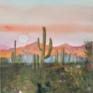 Desert Oasis Watercolour Print, Boho Landscape, Neutral Wall Art, Living Room De