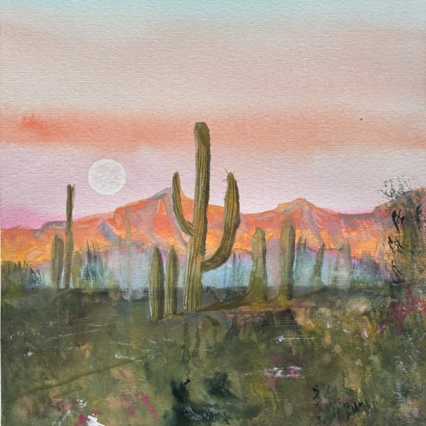 Desert Oasis Watercolour Print, Boho Landscape, Neutral Wall Art, Living Room De