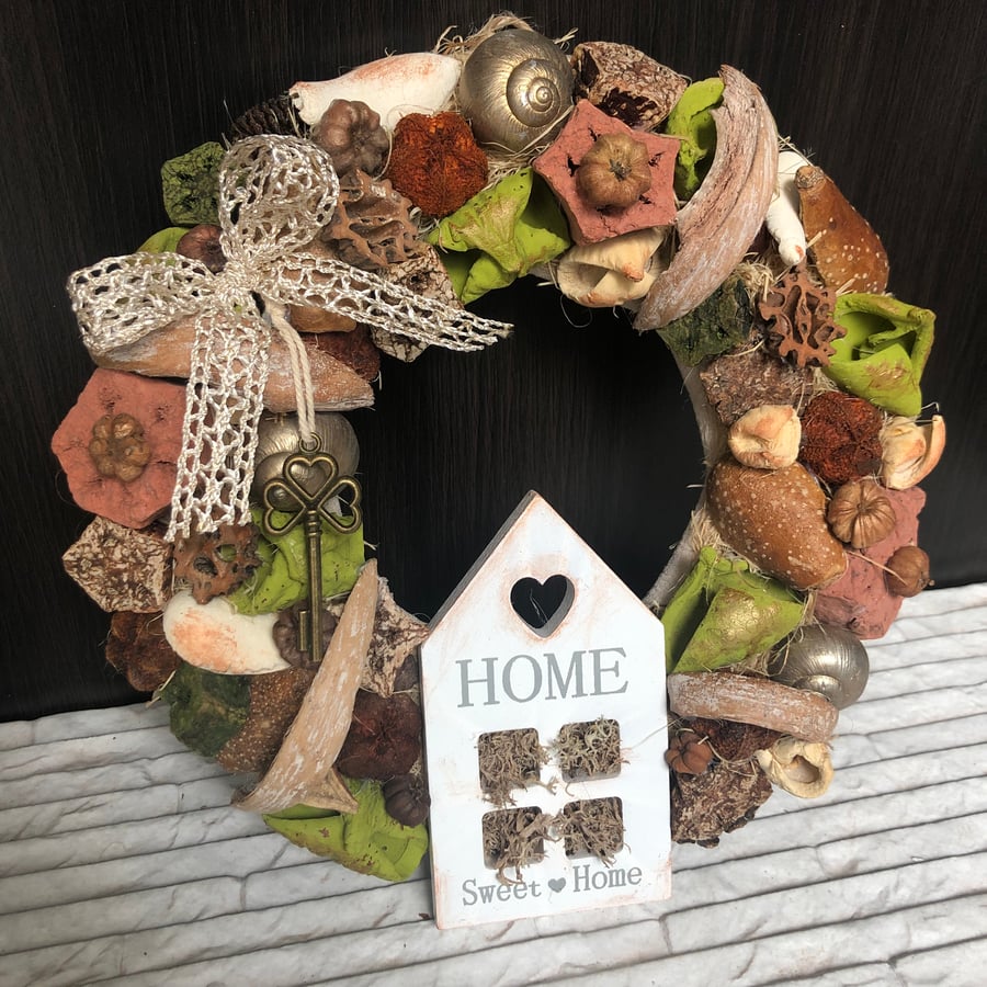 Dried floral country wreath new home welcome gift farmhouse wall hanging