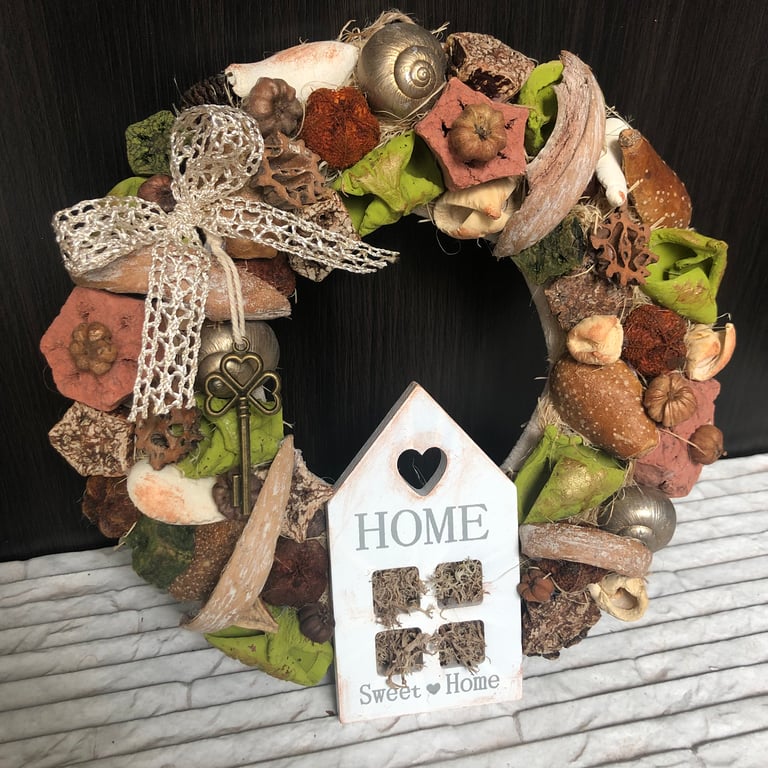 Dried floral country wreath new home welcome gift farmhouse wall hanging