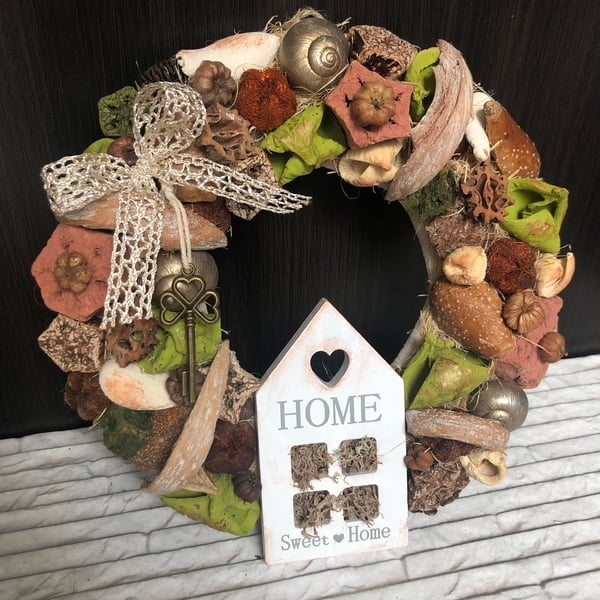Dried floral country wreath new home welcome gift farmhouse wall hanging