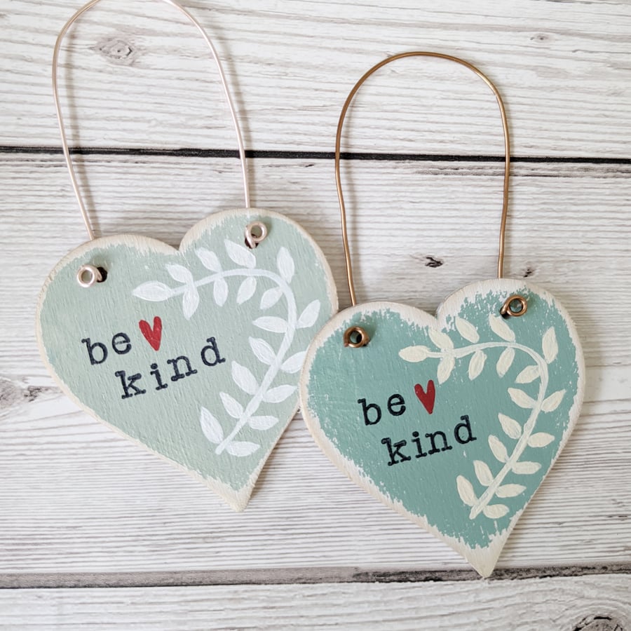 Hand Painted Wooden Heart Hanging Decoration 'Be Kind'