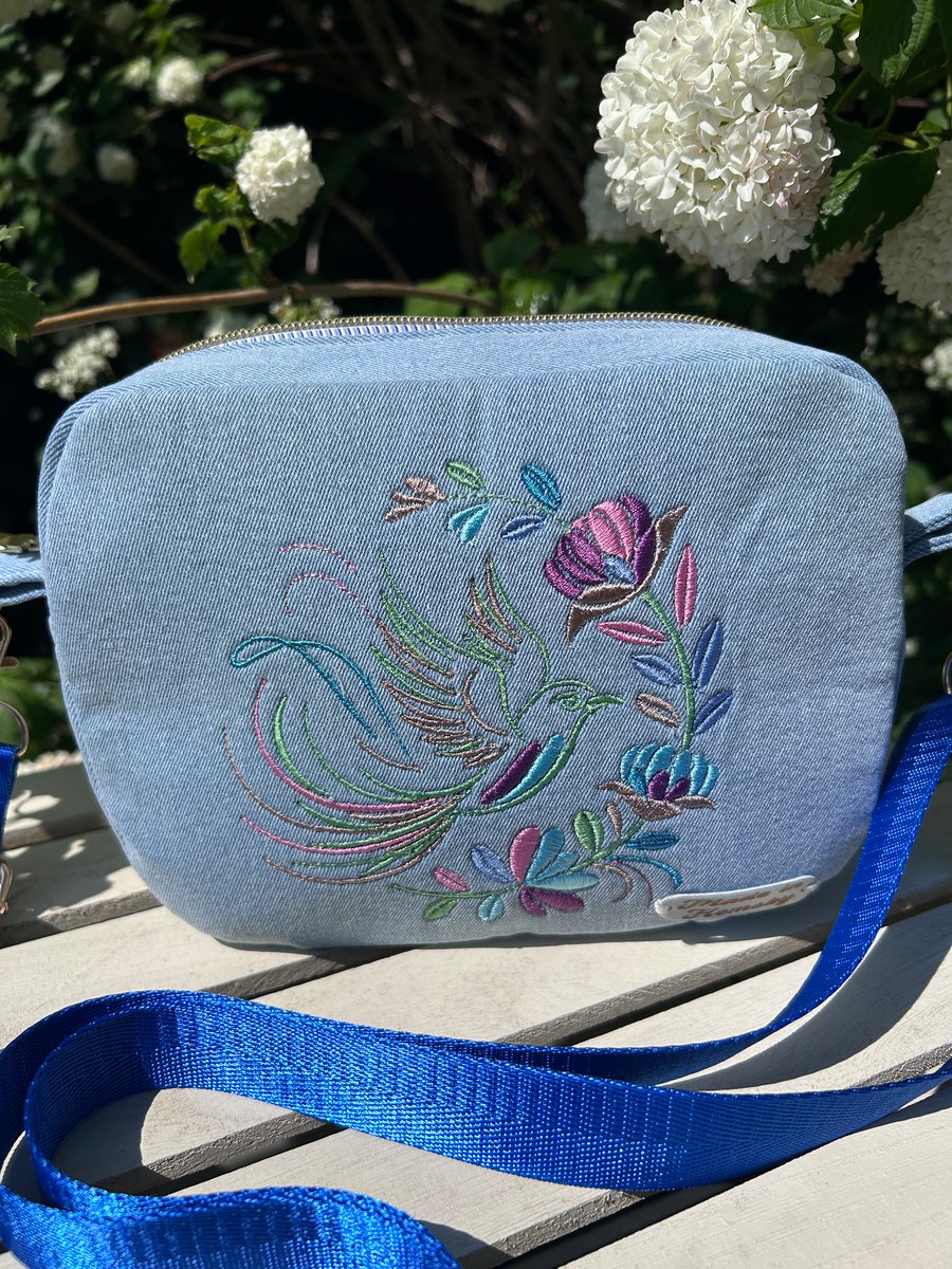 Denim Crossbody Bag - fantasy bird