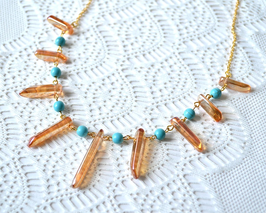 Sale! 50% off! Statement Necklace with Orange Crystal Agate