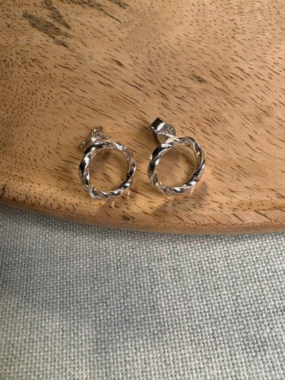 Twisted circle sterling silver stud earrings